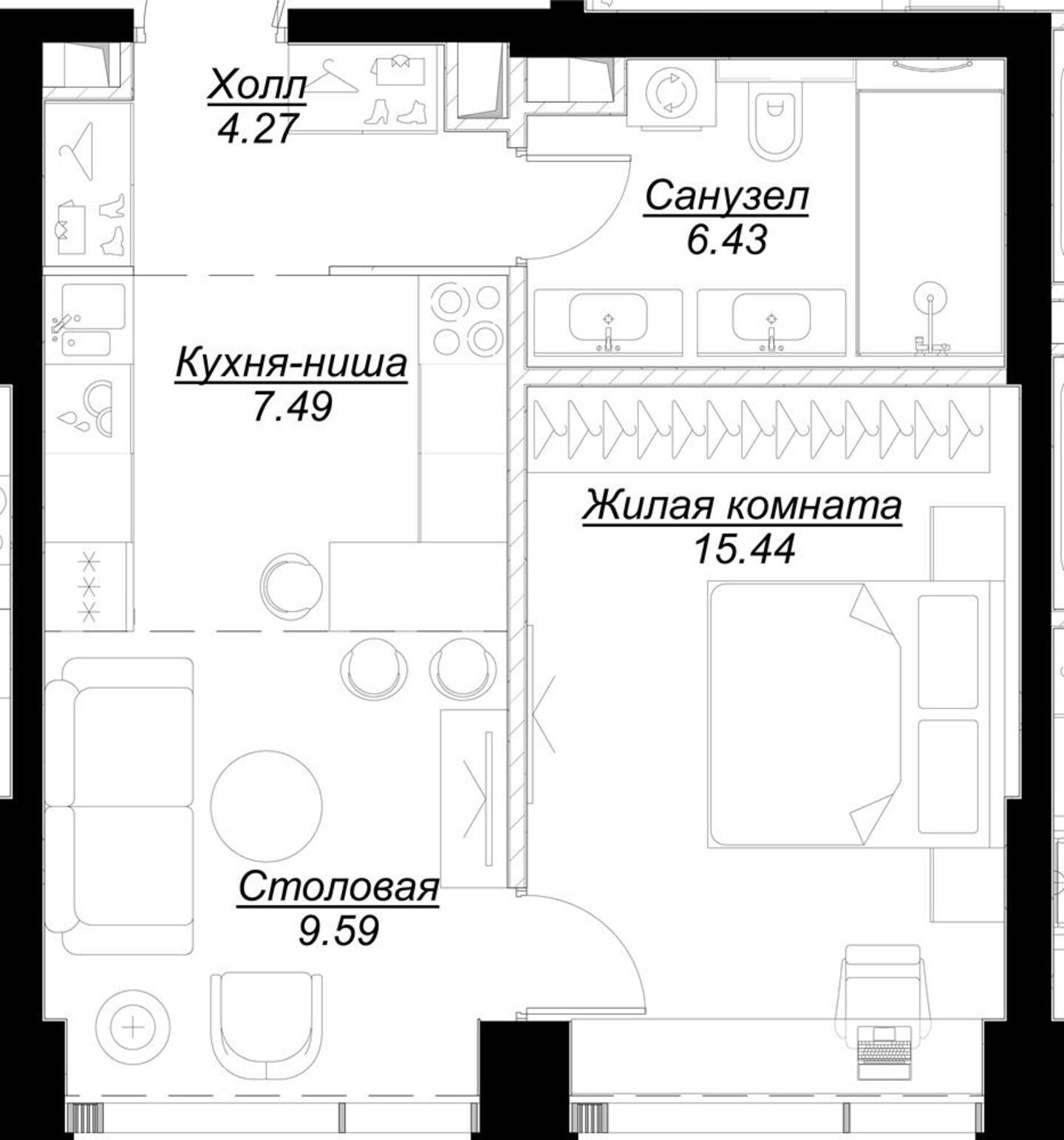 Купить 1-комнатную квартиру 43.53 м² на 9 этаже № 81 в ЖК MOD (Мод) по  адресу: г Москва, ул 4-я Марьиной Рощи, влд 12 | МирЖК